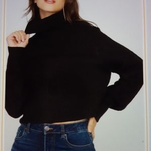 NEW Poof Army Green Turtleneck Cropped Sweater L